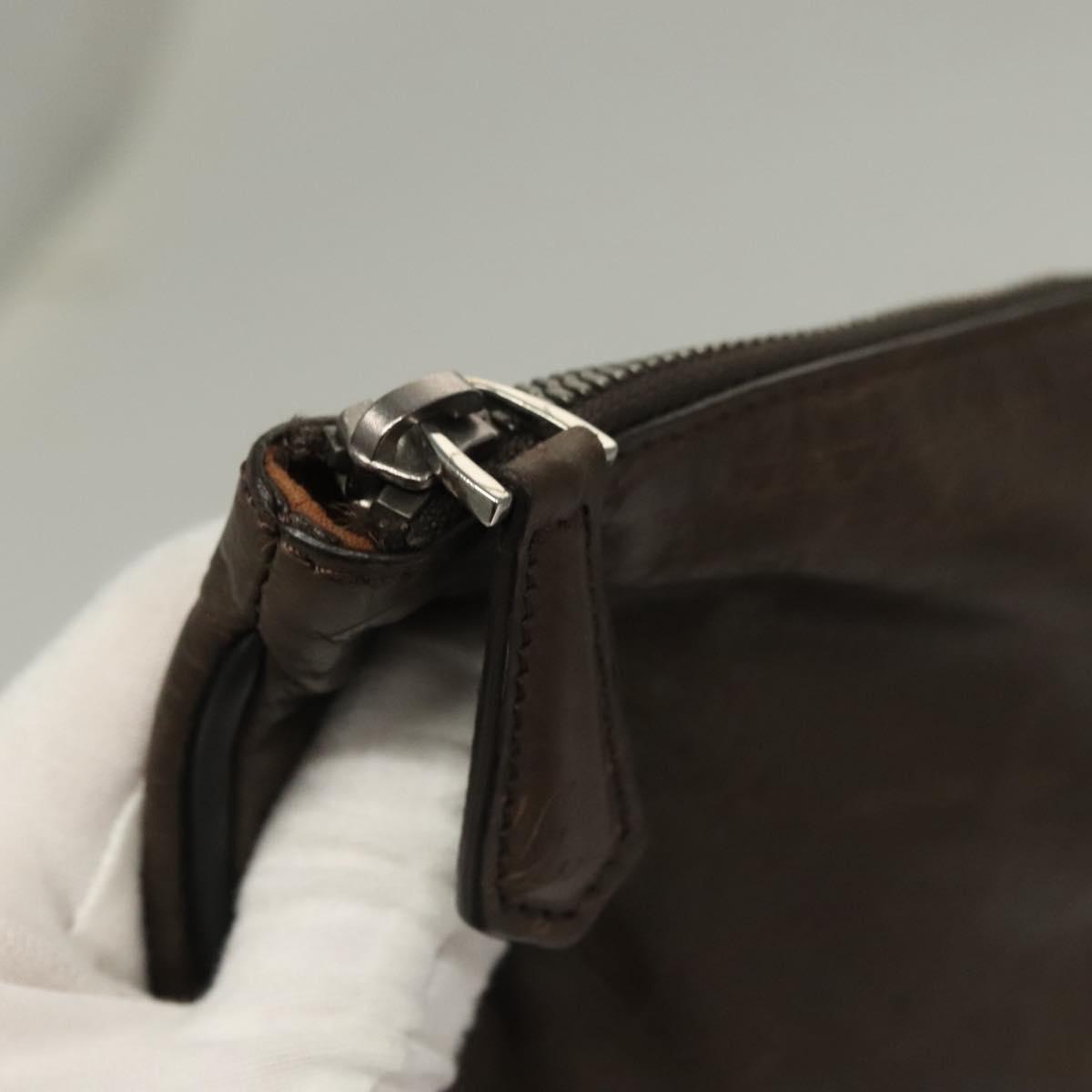 Berluti Calligraphy Clutch Bag Leather Brown Silver Auth bs28029