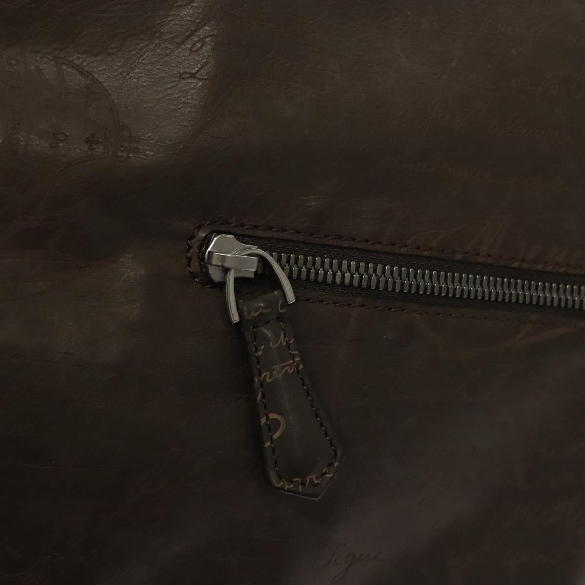 Berluti Calligraphy Clutch Bag Leather Brown Silver Auth bs28029