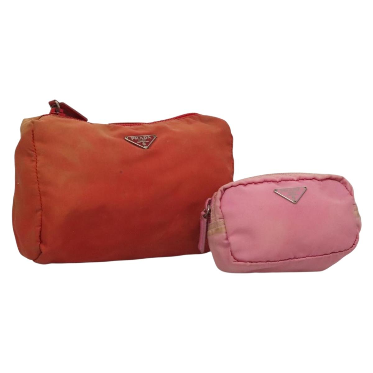 PRADA Pouch Nylon 2Set Pink Red Auth bs28039