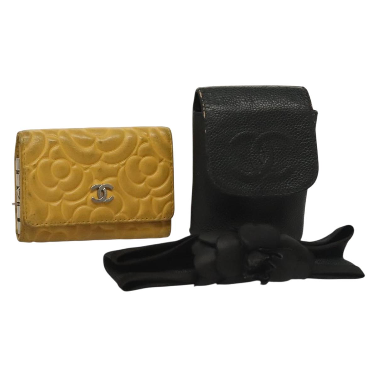 CHANEL Key Case Leather 3Set Black Beige CC Auth bs28044