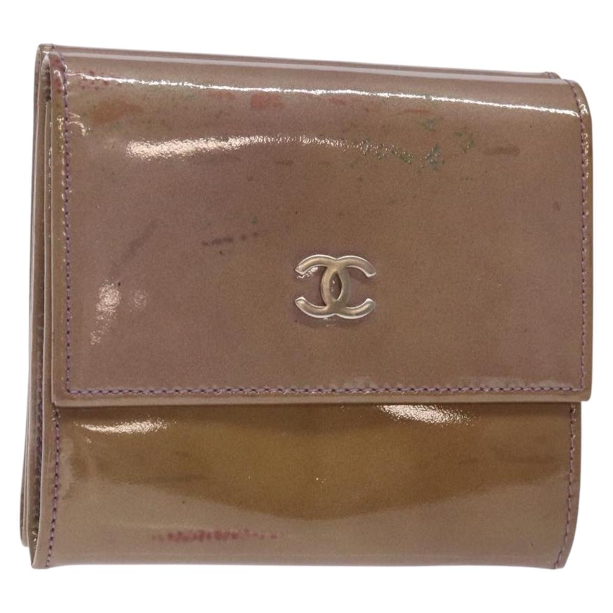 CHANEL Bifold Wallet Enamel Purple Silver CC Auth bs28048