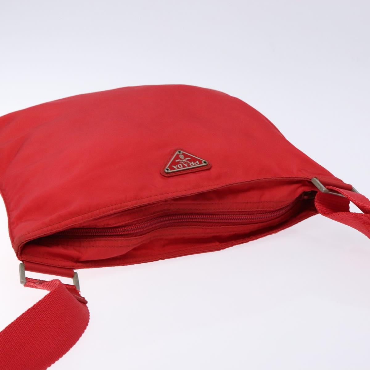 PRADA Shoulder Bag Nylon Red Silver Auth bs28053