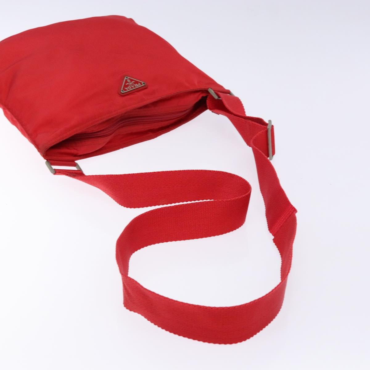 PRADA Shoulder Bag Nylon Red Silver Auth bs28053