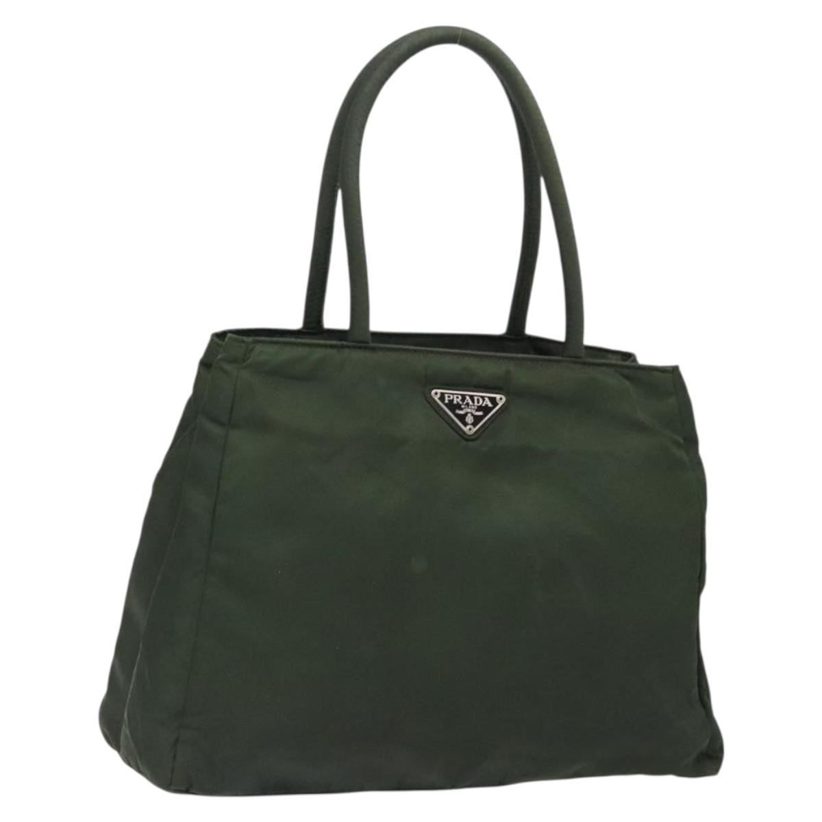 PRADA Tote Bag Nylon Khaki Silver Auth bs28055