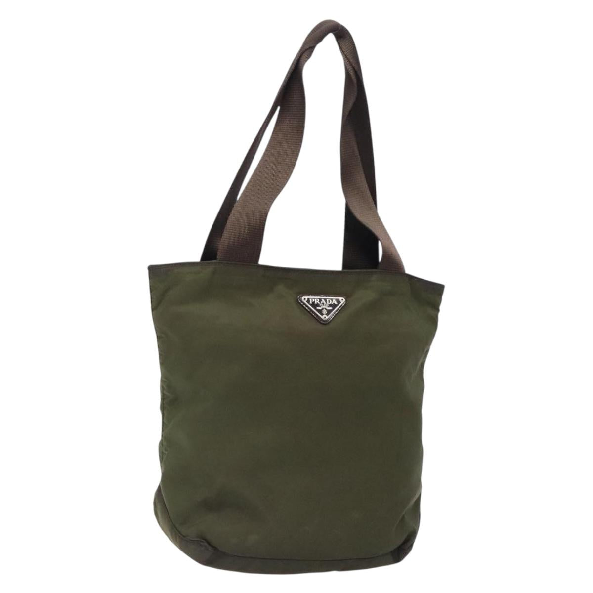 PRADA Tote Bag Nylon Khaki Silver Auth bs28058