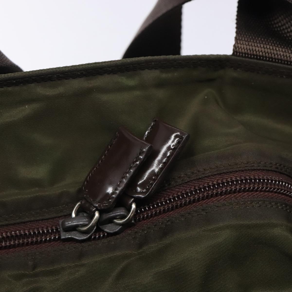 PRADA Tote Bag Nylon Khaki Silver Auth bs28058