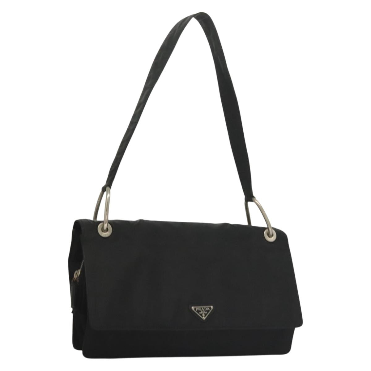 PRADA Shoulder Bag Nylon Black Silver Auth bs28061
