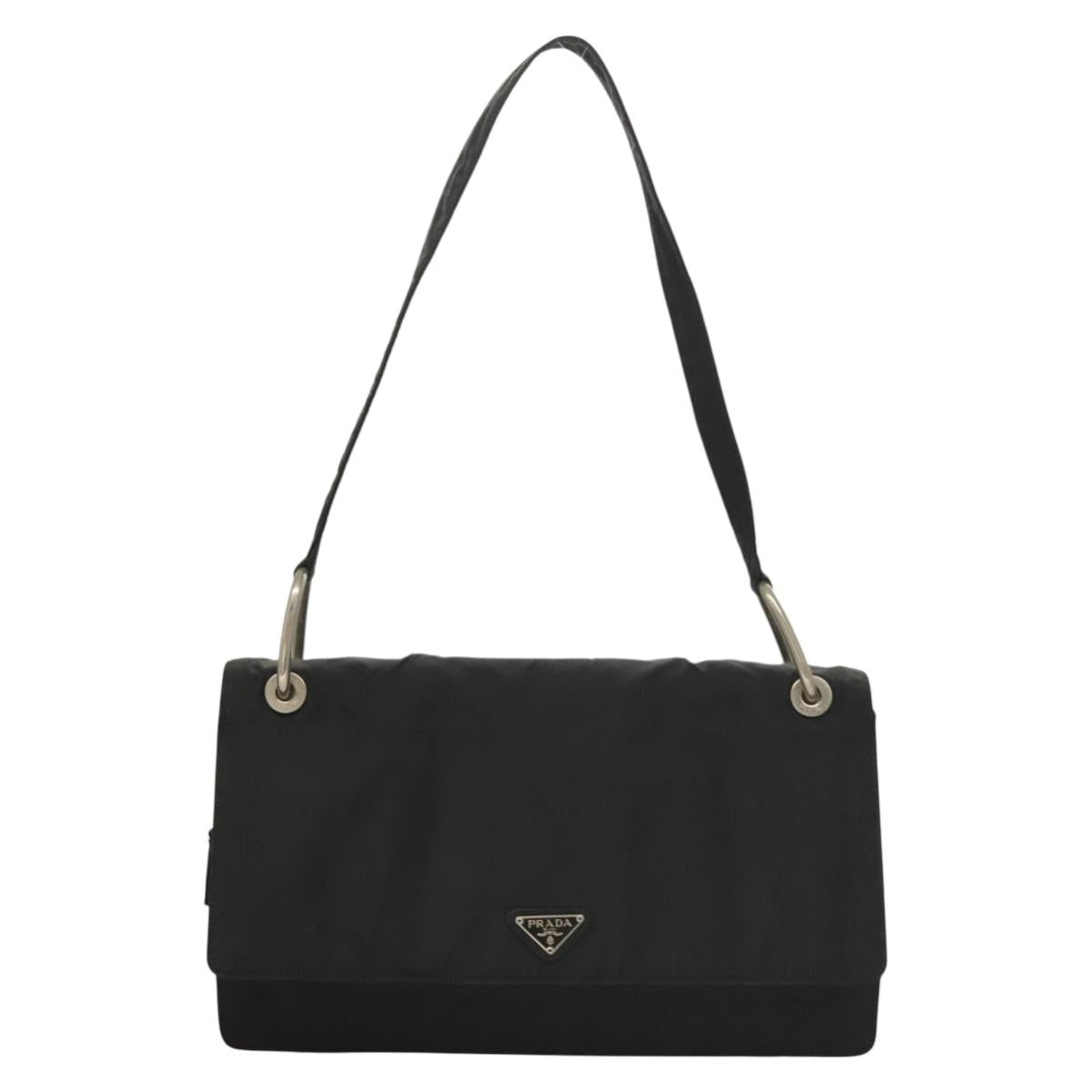 PRADA Shoulder Bag Nylon Black Silver Auth bs28061