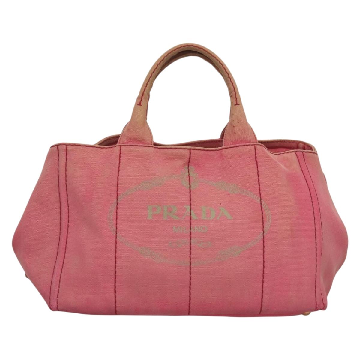 PRADA Canapa GM Hand Bag Canvas Pink Gold Auth bs28066