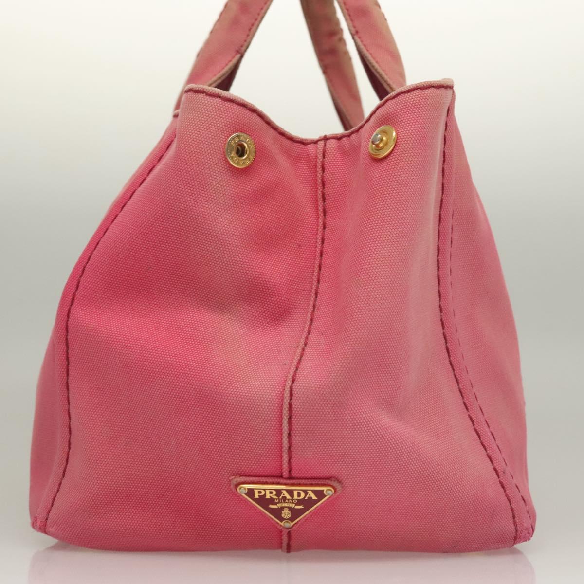 PRADA Canapa GM Hand Bag Canvas Pink Gold Auth bs28066