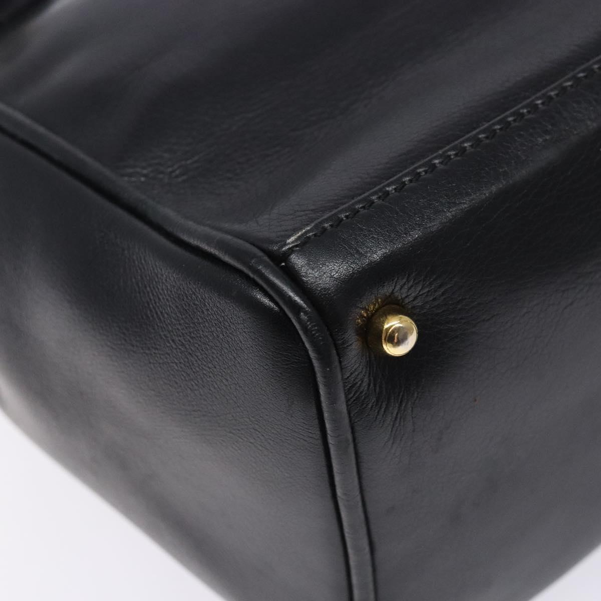 GUCCI Bamboo Hand Bag Leather Black Gold 000 122 0316 Auth bs28069
