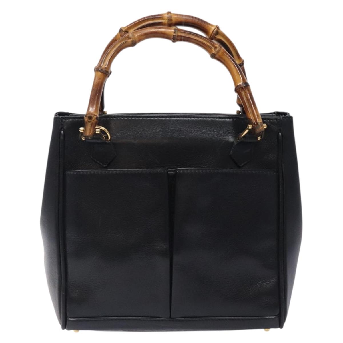 GUCCI Bamboo Hand Bag Leather Black Gold 000 122 0316 Auth bs28069