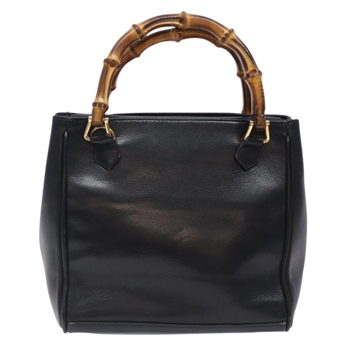 GUCCI Bamboo Hand Bag Leather Black Gold 000 122 0316 Auth bs28069
