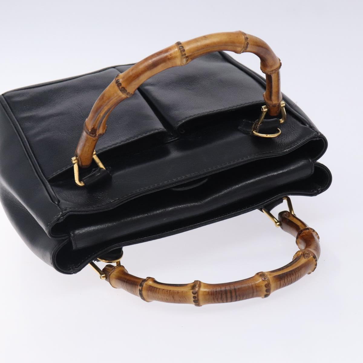 GUCCI Bamboo Hand Bag Leather Black Gold 000 122 0316 Auth bs28069