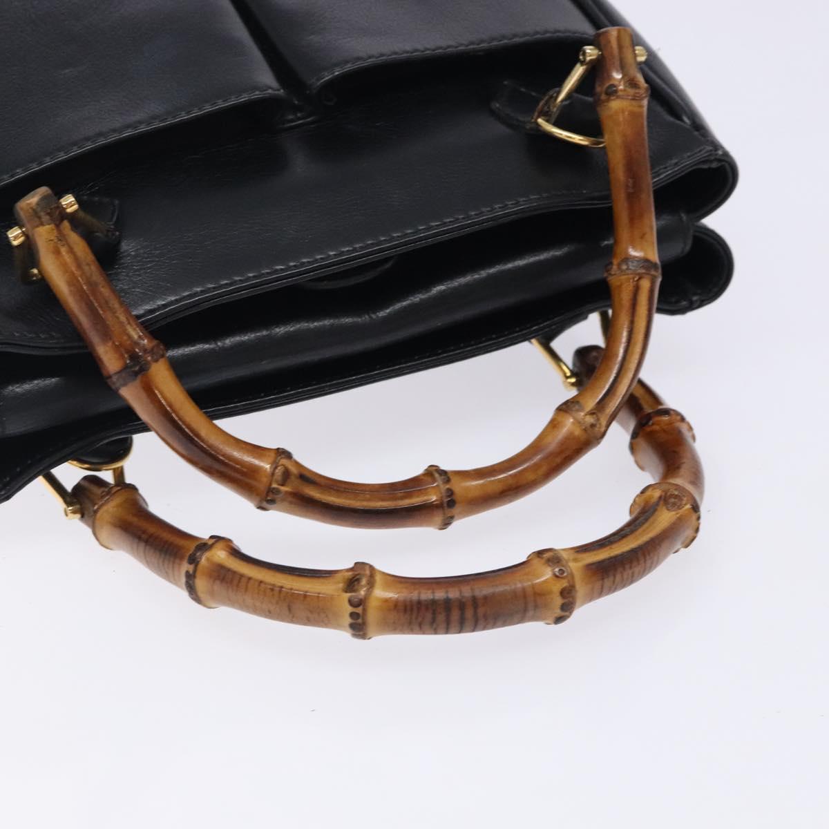 GUCCI Bamboo Hand Bag Leather Black Gold 000 122 0316 Auth bs28069