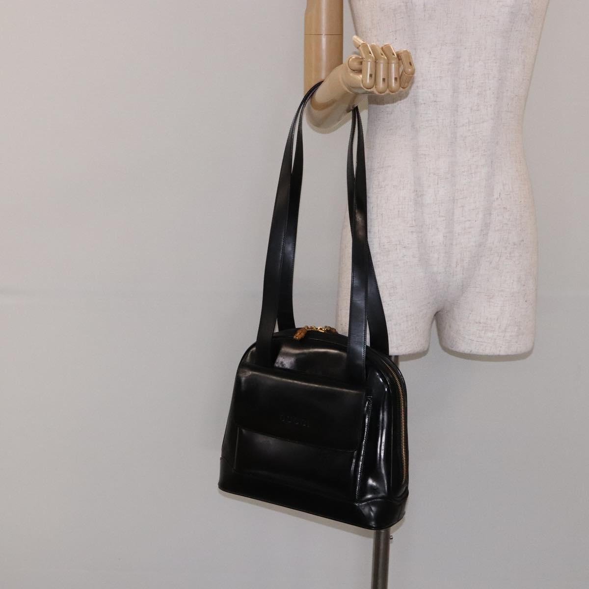 GUCCI Shoulder Bag Enamel Black Gold 001 1075 1650 0 Auth bs28070