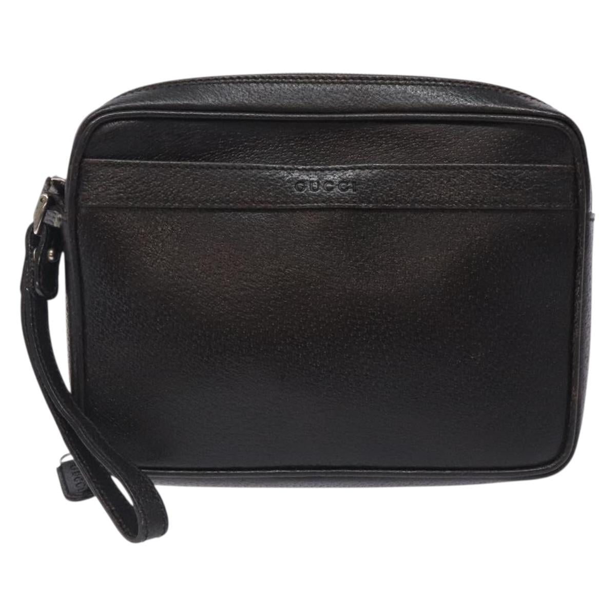 GUCCI Clutch Bag Leather Brown Silver 018 3700 Auth bs28071