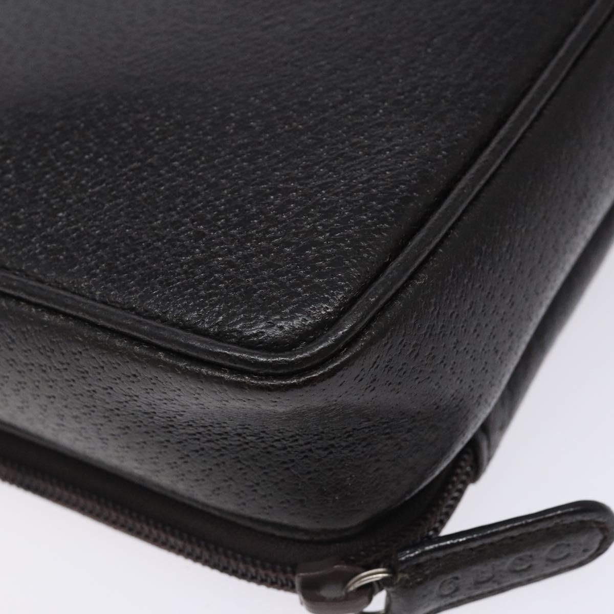 GUCCI Clutch Bag Leather Brown Silver 018 3700 Auth bs28071