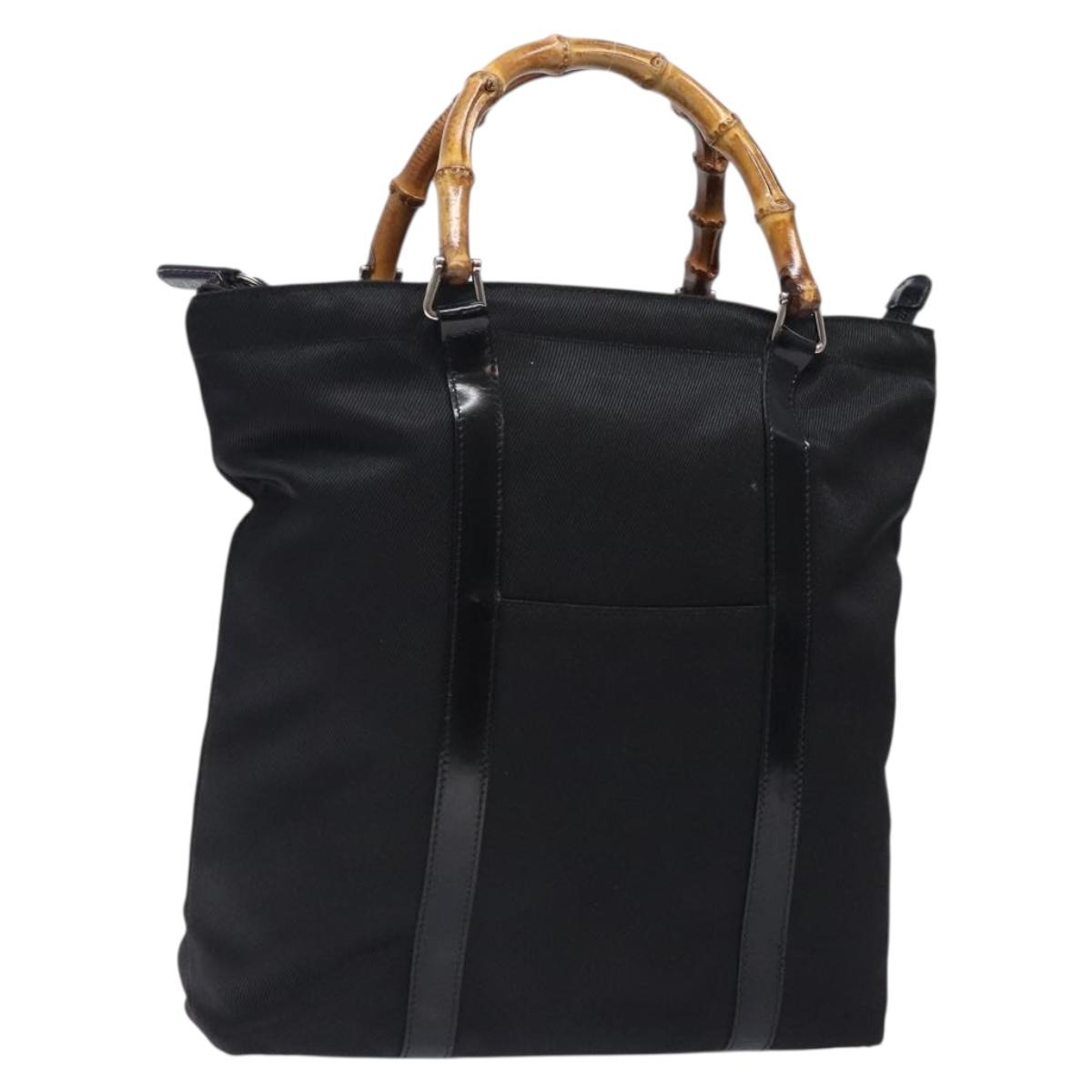 GUCCI Bamboo Tote Bag Nylon Black Silver 000 1998 0508 Auth bs28079
