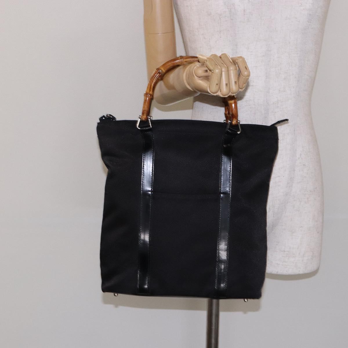 GUCCI Bamboo Tote Bag Nylon Black Silver 000 1998 0508 Auth bs28079
