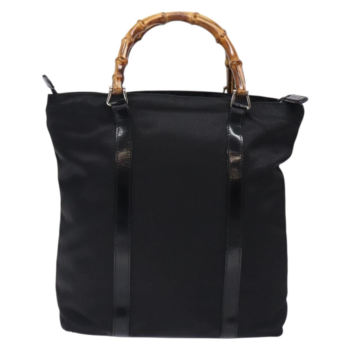 GUCCI Bamboo Tote Bag Nylon Black Silver 000 1998 0508 Auth bs28079