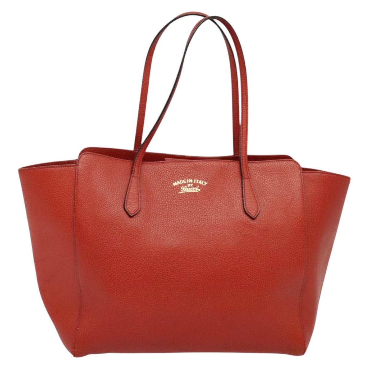 GUCCI Tote Bag Leather Red Gold 354397. Auth bs28080