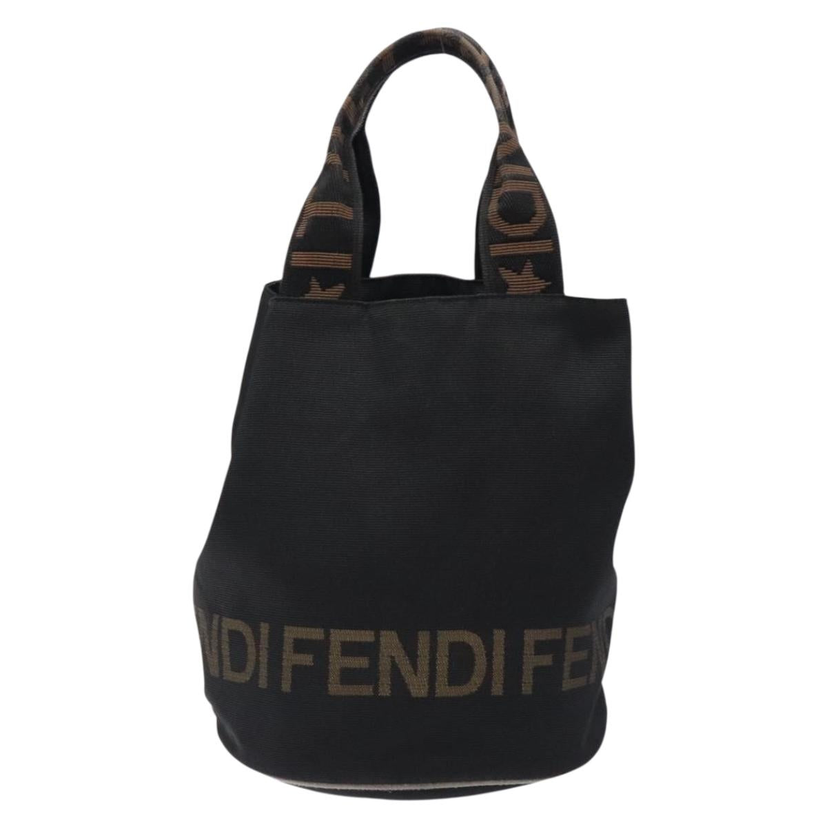 FENDI Hand Bag Canvas Black Silver Auth bs28083