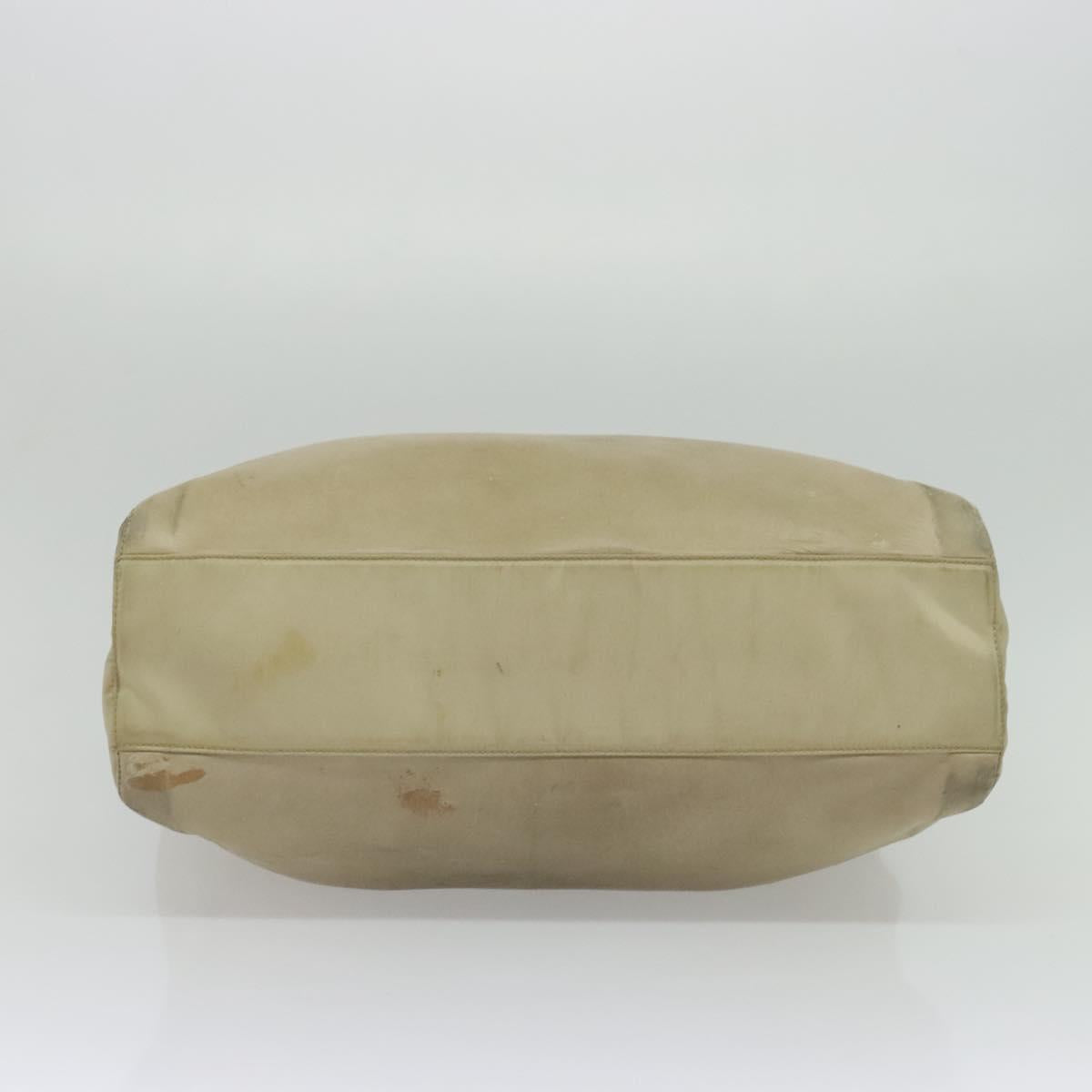 PRADA Chain Tote Bag Leather Beige Gold Auth bs28084