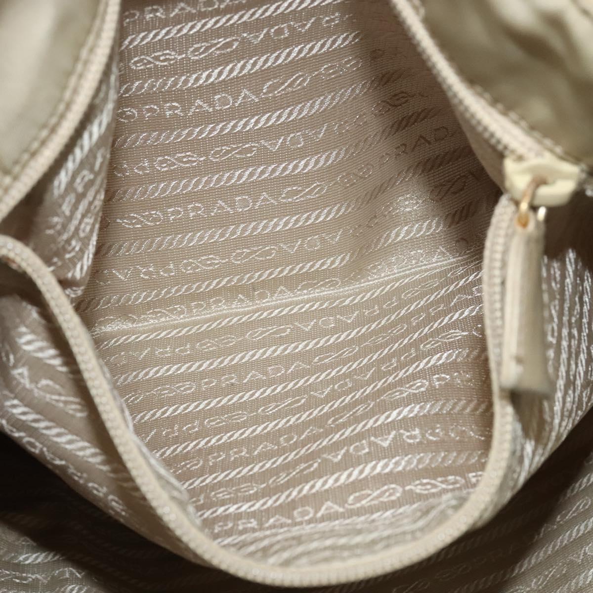 PRADA Chain Tote Bag Leather Beige Gold Auth bs28084