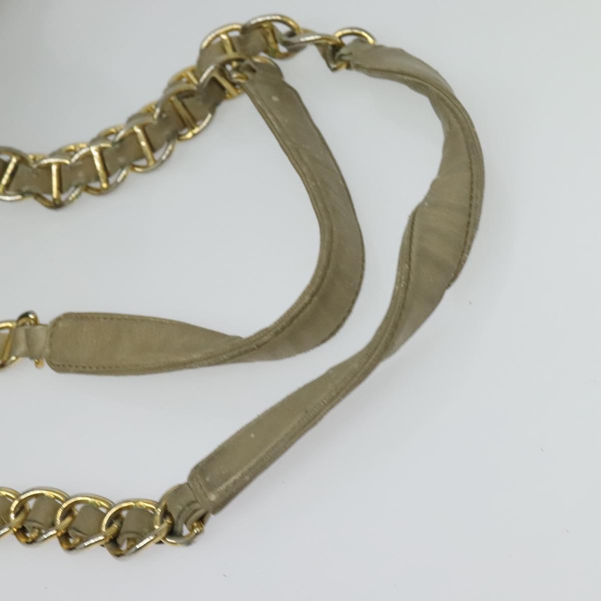 PRADA Chain Tote Bag Leather Beige Gold Auth bs28084