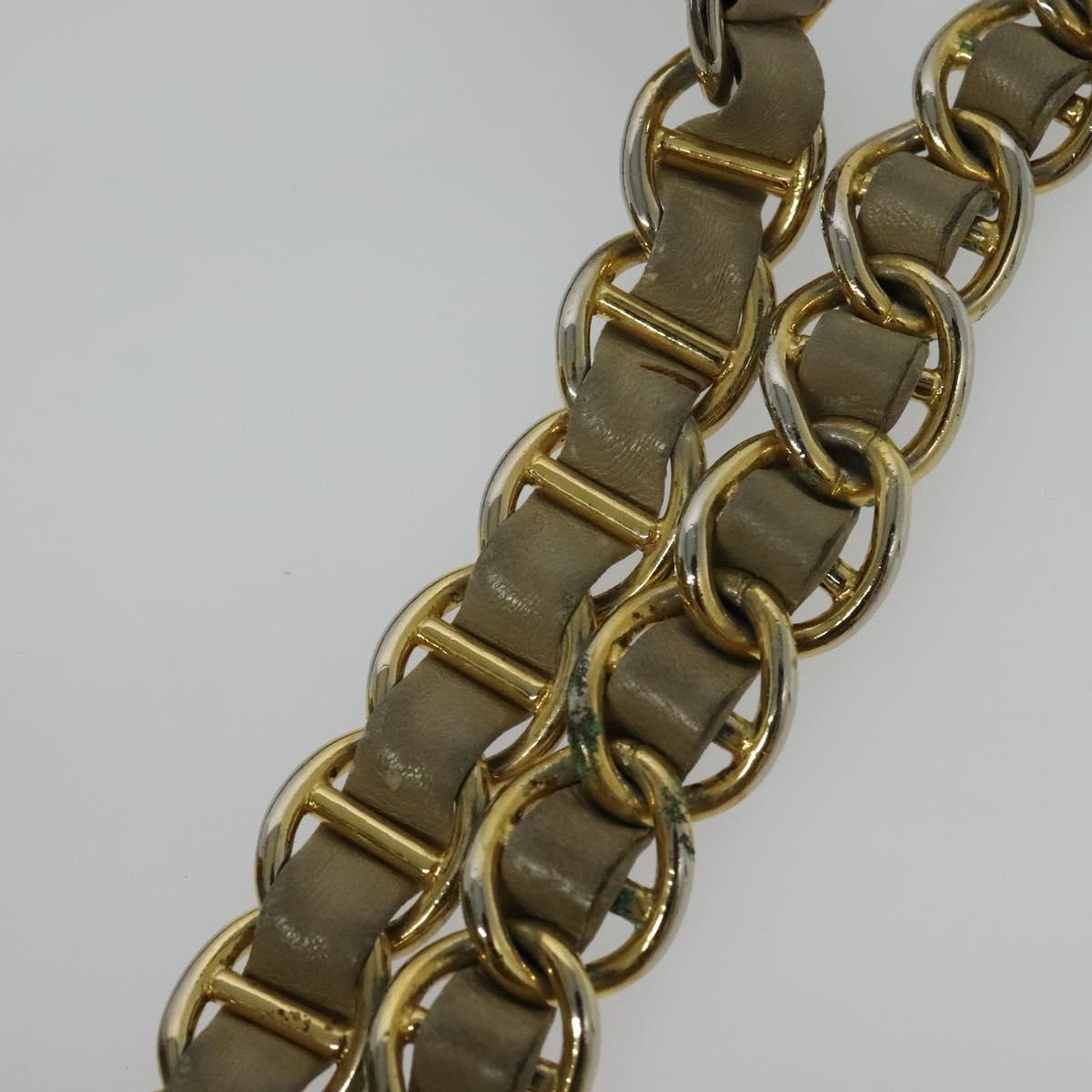 PRADA Chain Tote Bag Leather Beige Gold Auth bs28084