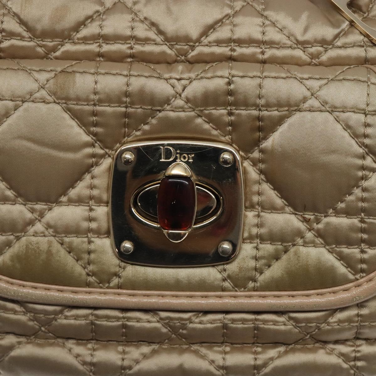 Christian Dior Canage Hand Bag Nylon Beige Gold Auth bs28087