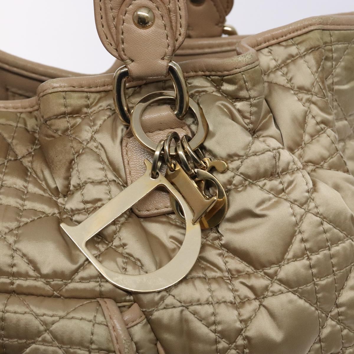 Christian Dior Canage Hand Bag Nylon Beige Gold Auth bs28087