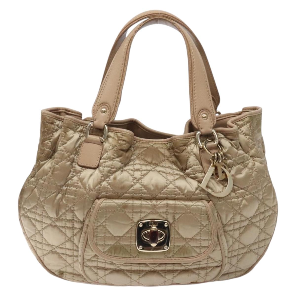 Christian Dior Canage Hand Bag Nylon Beige Gold Auth bs28087