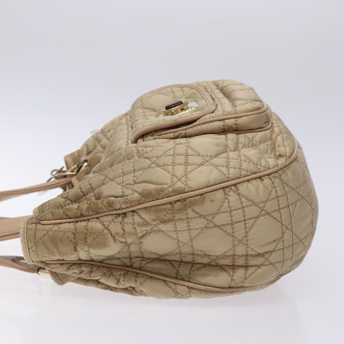Christian Dior Canage Hand Bag Nylon Beige Gold Auth bs28087