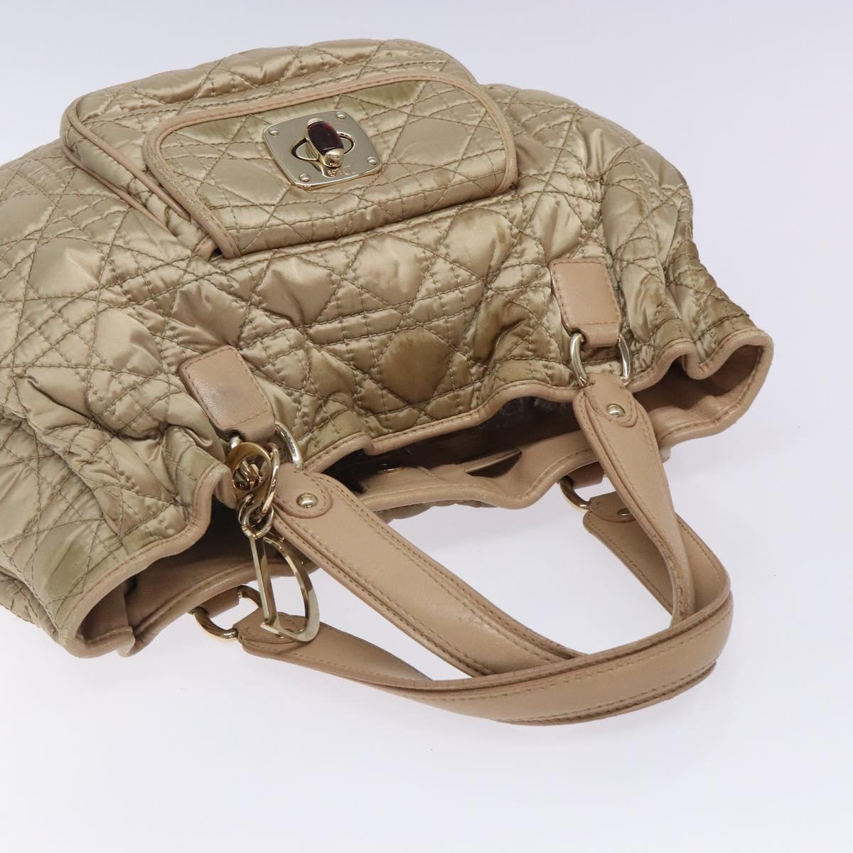 Christian Dior Canage Hand Bag Nylon Beige Gold Auth bs28087