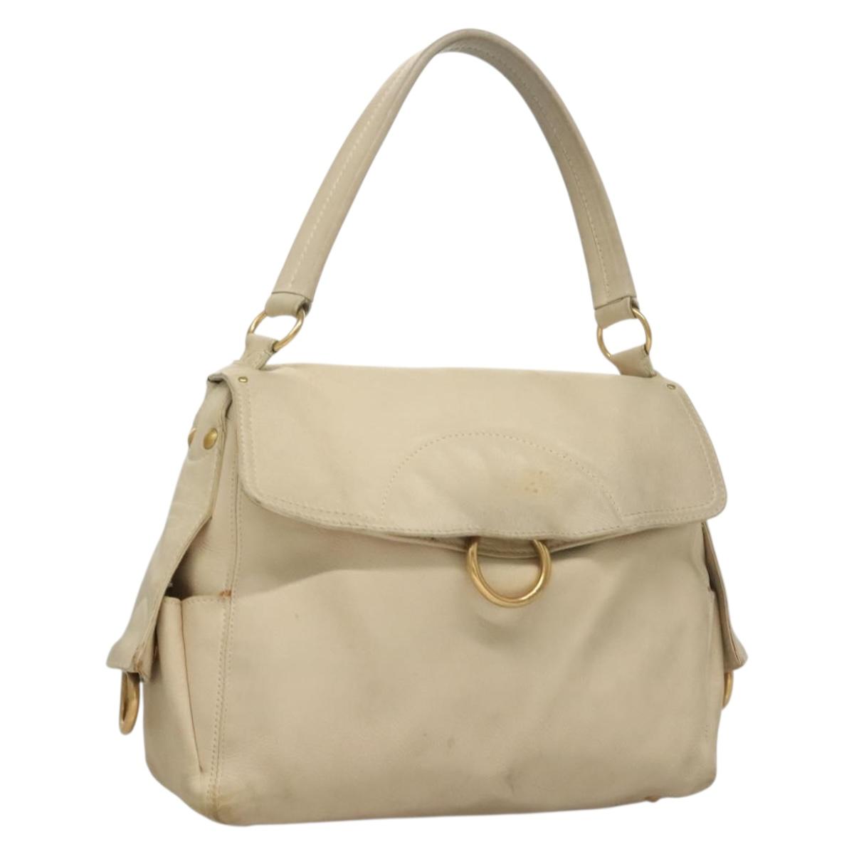 Salvatore Ferragamo Gancini Shoulder Bag Leather White Gold Auth bs28132