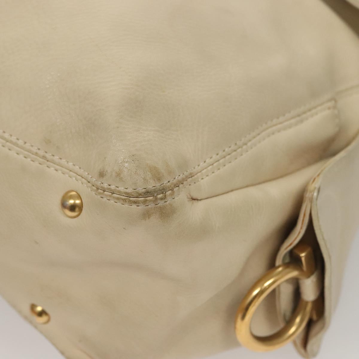 Salvatore Ferragamo Gancini Shoulder Bag Leather White Gold Auth bs28132