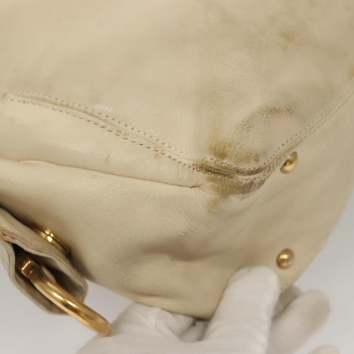 Salvatore Ferragamo Gancini Shoulder Bag Leather White Gold Auth bs28132