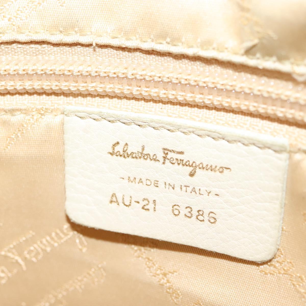 Salvatore Ferragamo Gancini Shoulder Bag Leather White Gold Auth bs28132