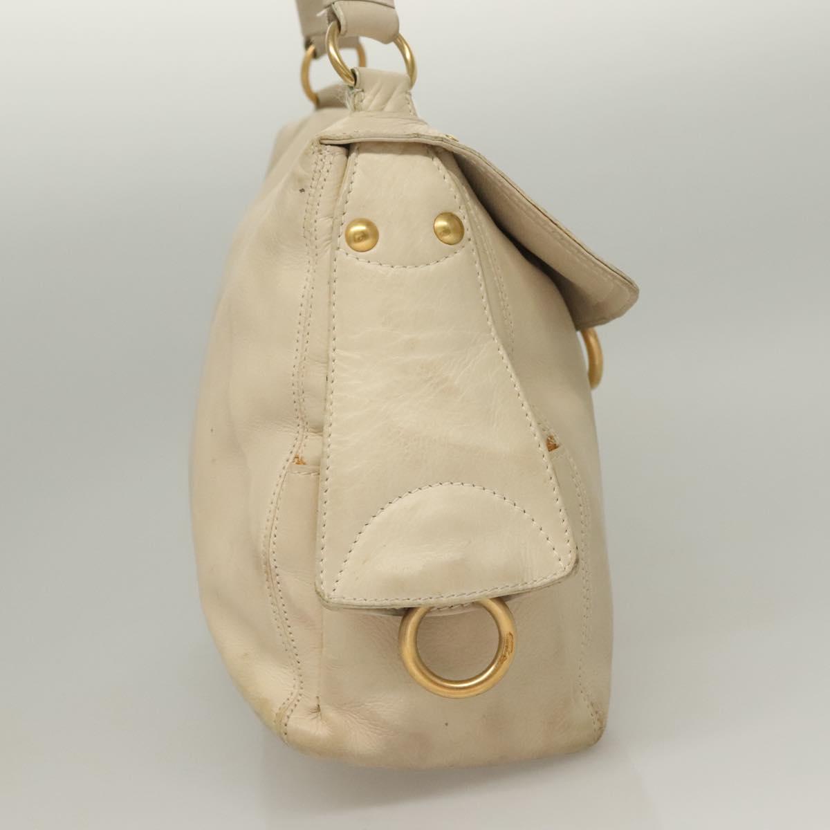 Salvatore Ferragamo Gancini Shoulder Bag Leather White Gold Auth bs28132