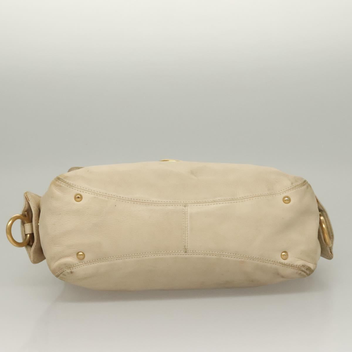 Salvatore Ferragamo Gancini Shoulder Bag Leather White Gold Auth bs28132