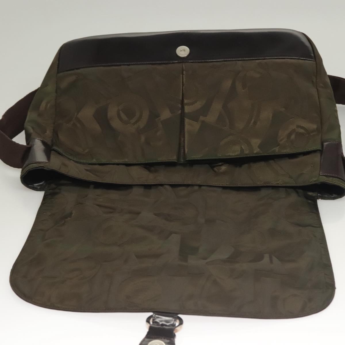 Salvatore Ferragamo Shoulder Bag Nylon Enamel Khaki Silver Auth bs28133