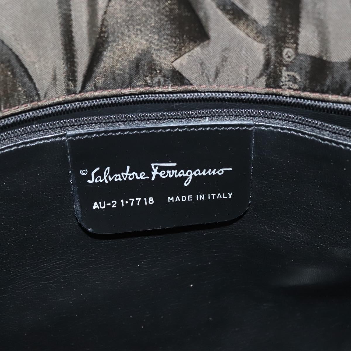 Salvatore Ferragamo Shoulder Bag Nylon Enamel Khaki Silver Auth bs28133