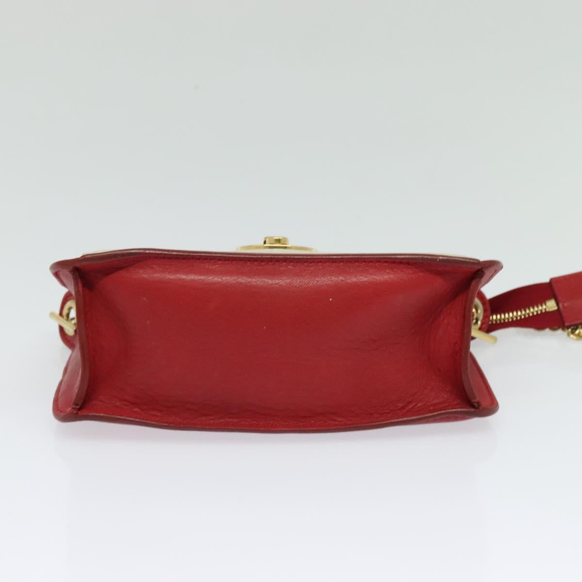 CELINE Chain Shoulder Bag Leather Red Gold Auth bs28138