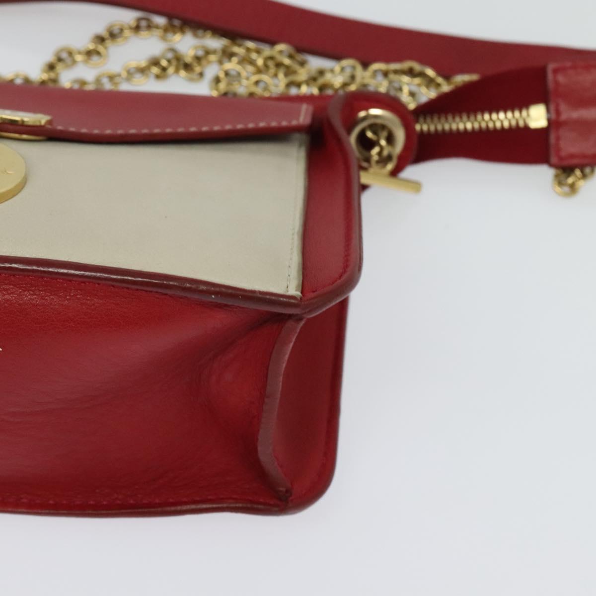 CELINE Chain Shoulder Bag Leather Red Gold Auth bs28138
