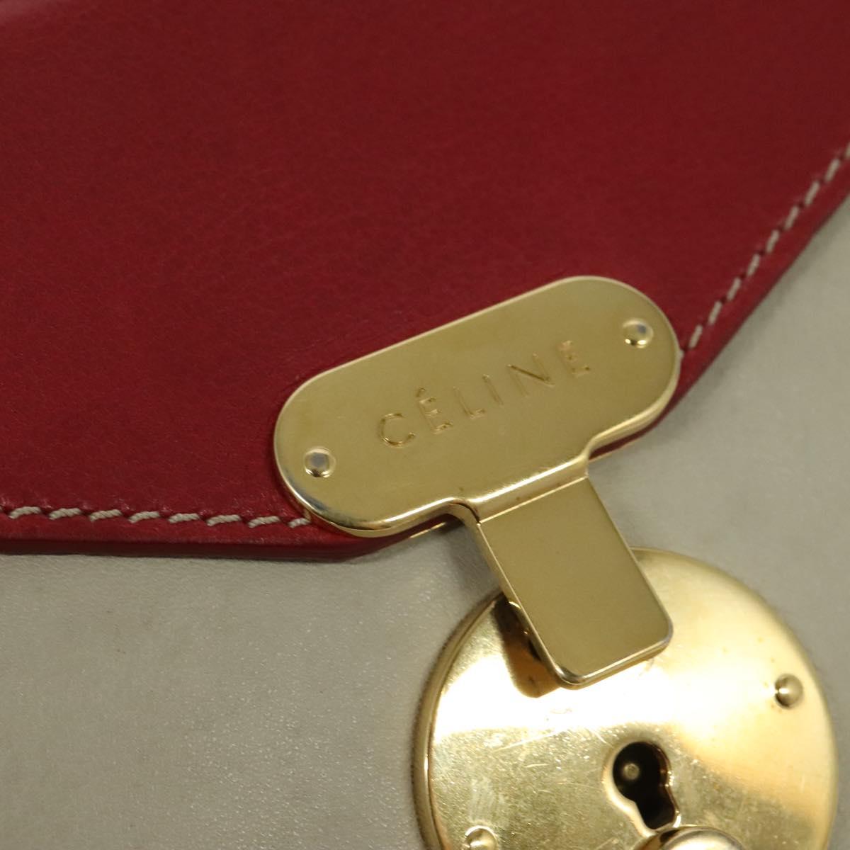 CELINE Chain Shoulder Bag Leather Red Gold Auth bs28138