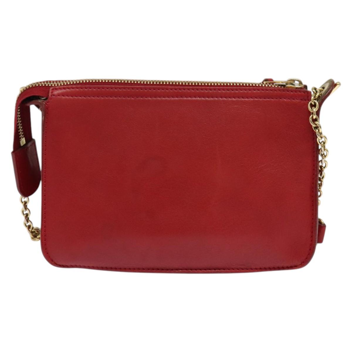 CELINE Chain Shoulder Bag Leather Red Gold Auth bs28138