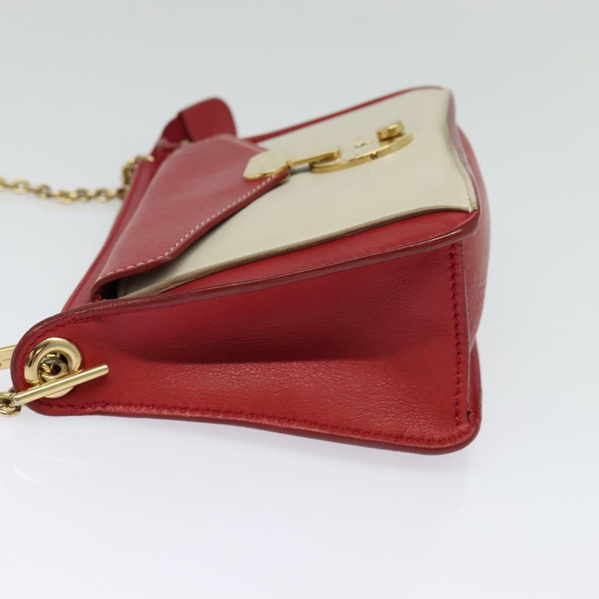 CELINE Chain Shoulder Bag Leather Red Gold Auth bs28138