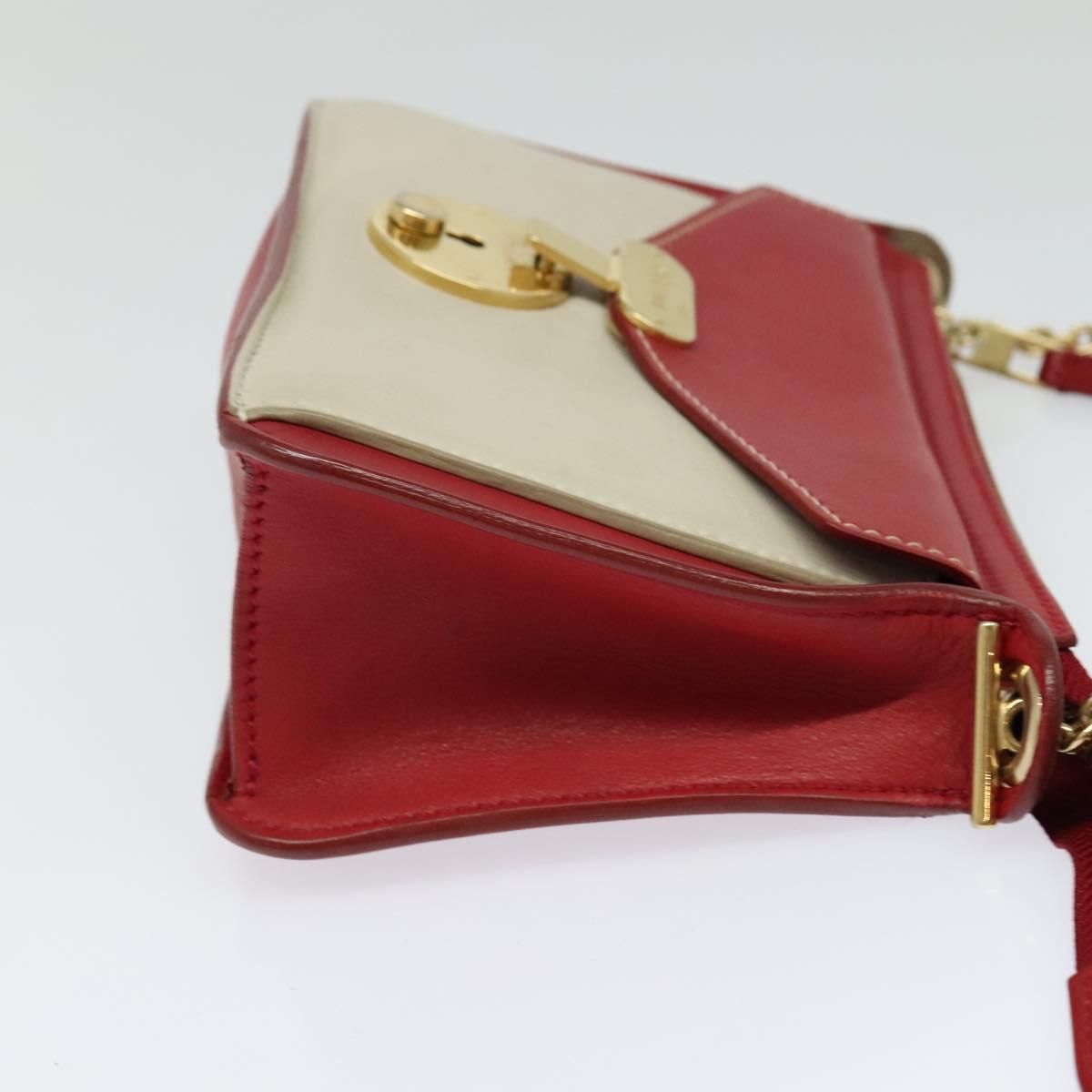 CELINE Chain Shoulder Bag Leather Red Gold Auth bs28138